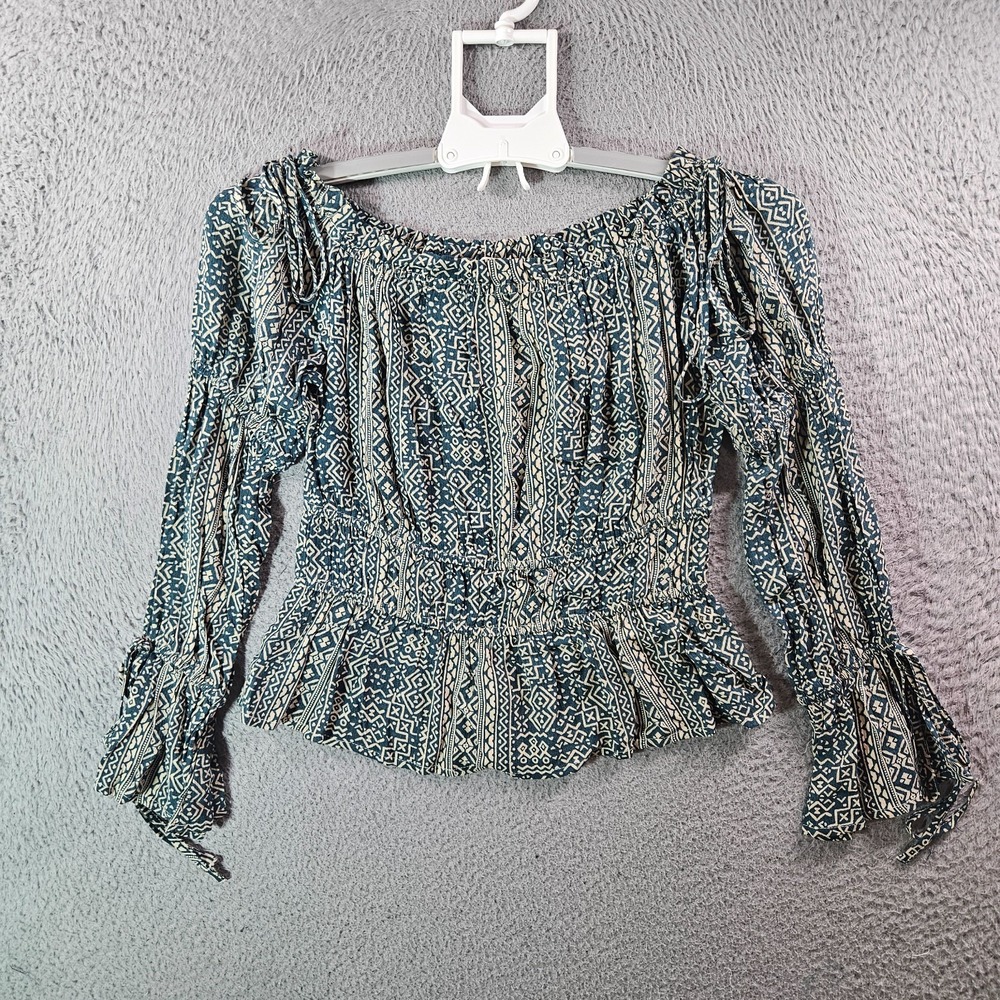 NEW Savanna Jane Cropped Top Women Small Fitted Aztec Print Green Beige Boho
